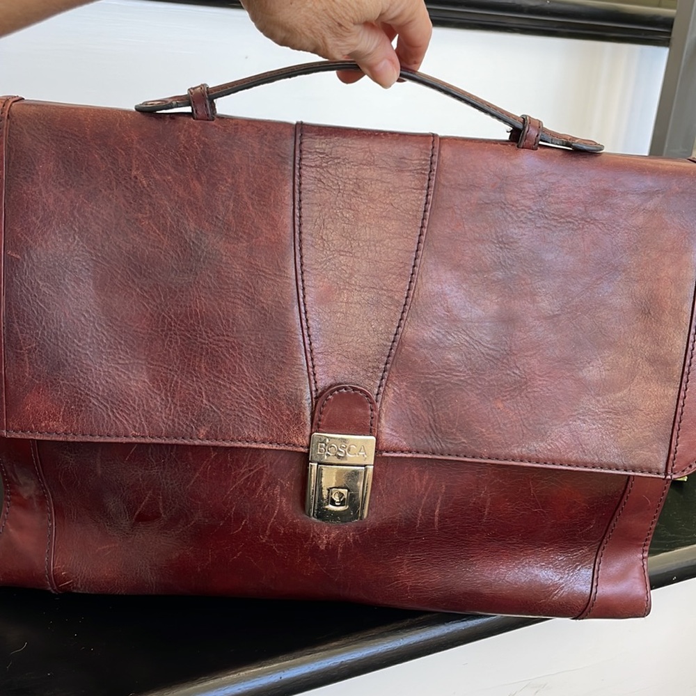 Bosca Italian genuine leather briefcase messenger laptop satchel bag unisex